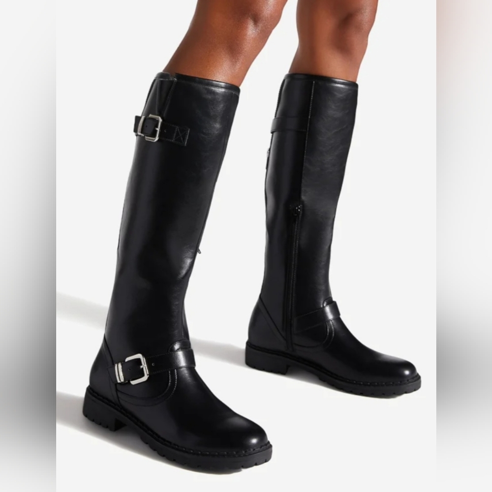 Shoe Dazzle Georginna Buckled Flat Boot.